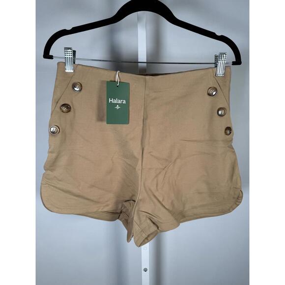 NWT Halara Tan High Rise Button Accent Shorts Women’s Size Large - Picture 2 of 7